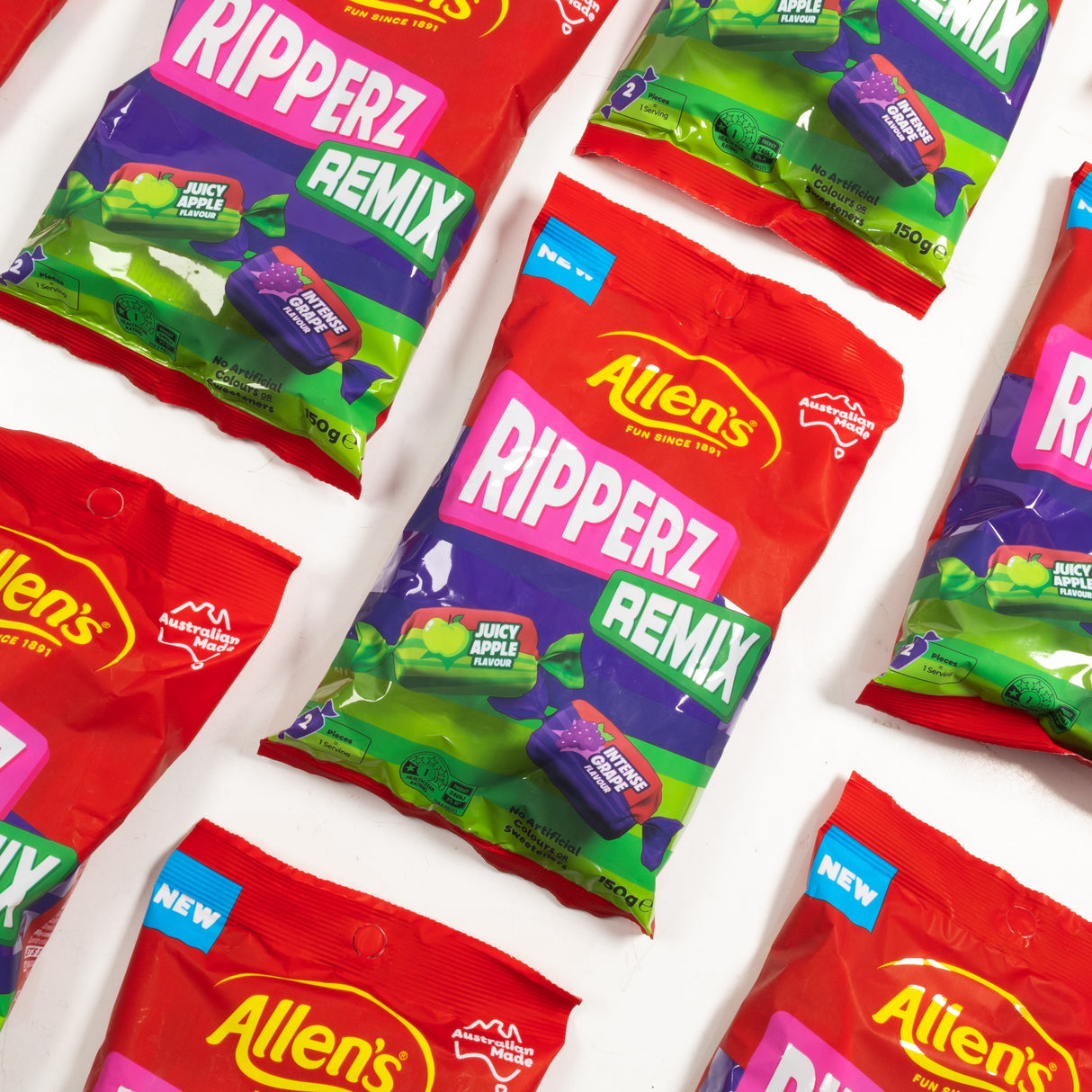 Allen's Ripperz Remix candy packets on a white background