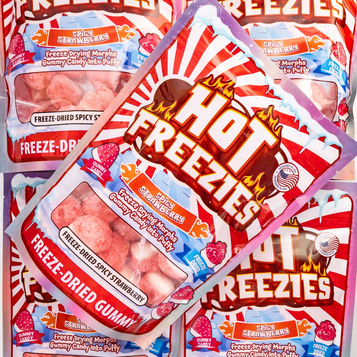 hot, spicy, freezies, strawbery, gummy, freeze dried, candy, lollies, lollyshop, nz