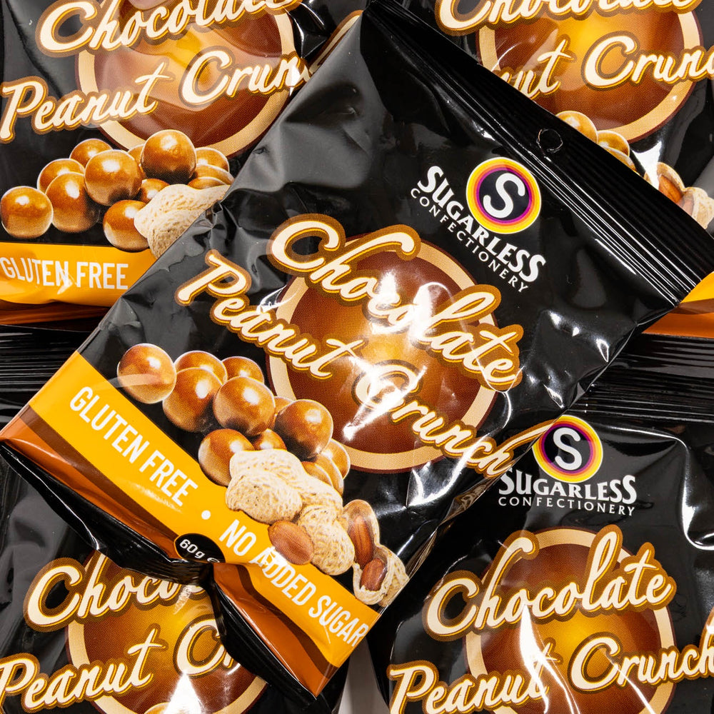 sugarless, gluten free, sugar free, chocolate, peanut, crunch, lollies, candy, lollyshop, nz