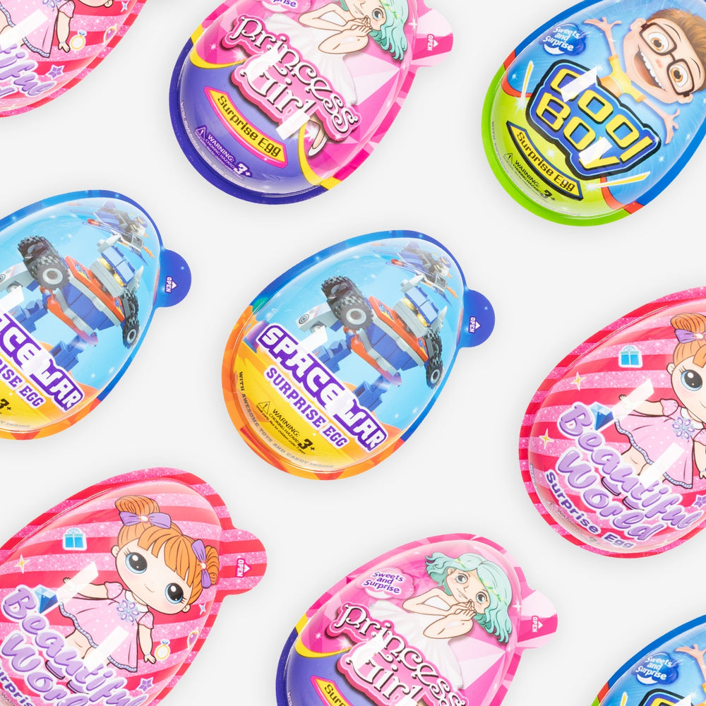 Colorful packaging of various toys on a white background