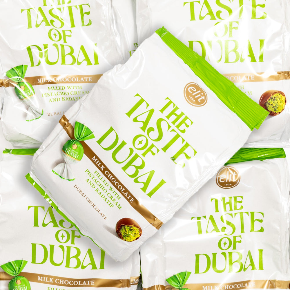 taste of dubai, elit, chocolate, gift, bag, popular, milk chocolate, pistachio, cream, kadayif, lollies, candy, lollyshop, nz