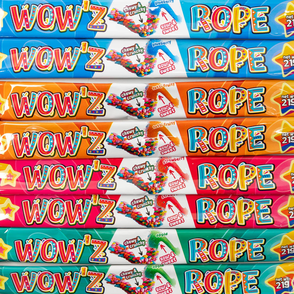 wow'z, rope, blueberry, tutti fruity, strawberry, apple