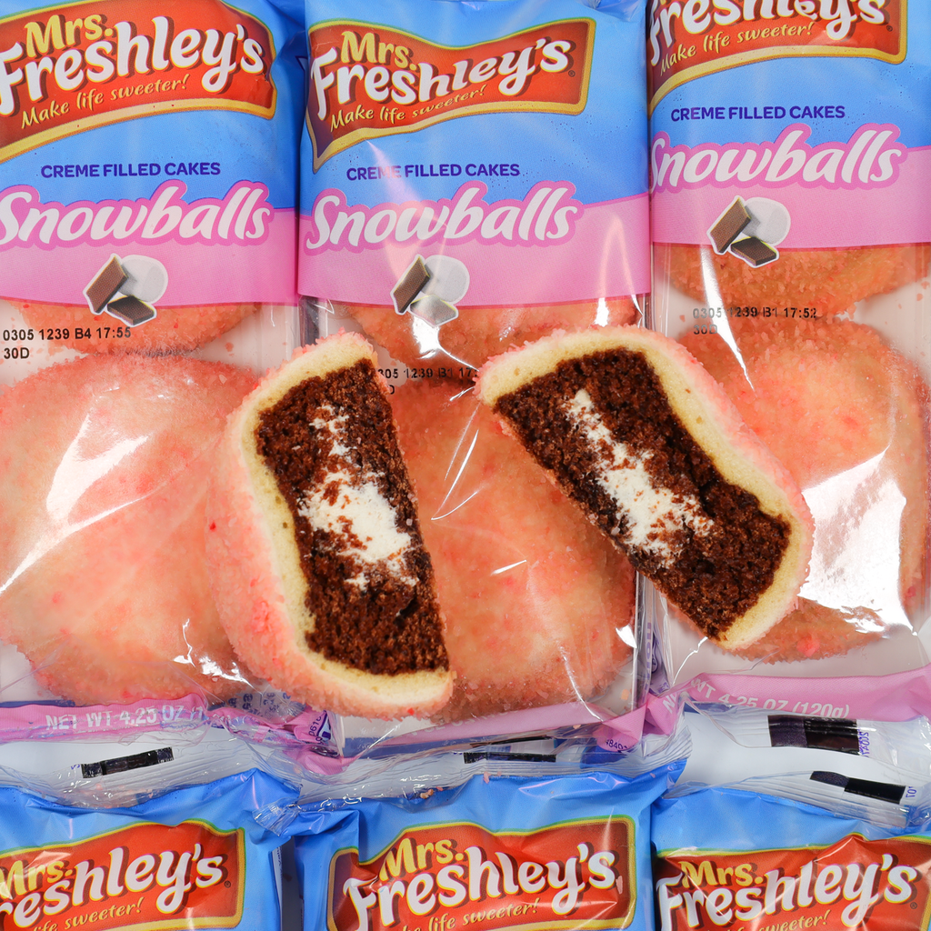 snowballs, mrs freshleys, american candy, sponge cake, creme filled cake
