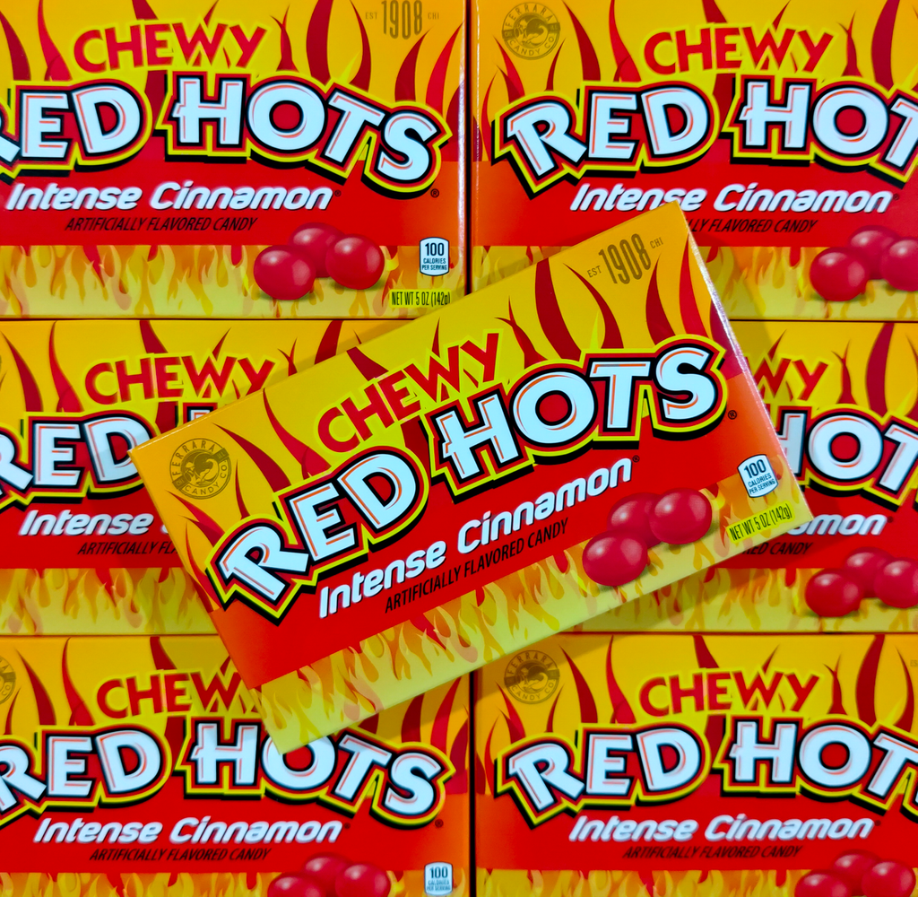 Chewy red hots, cinnamon, cinnamon candy, red hots, american candy, intense cinnamon