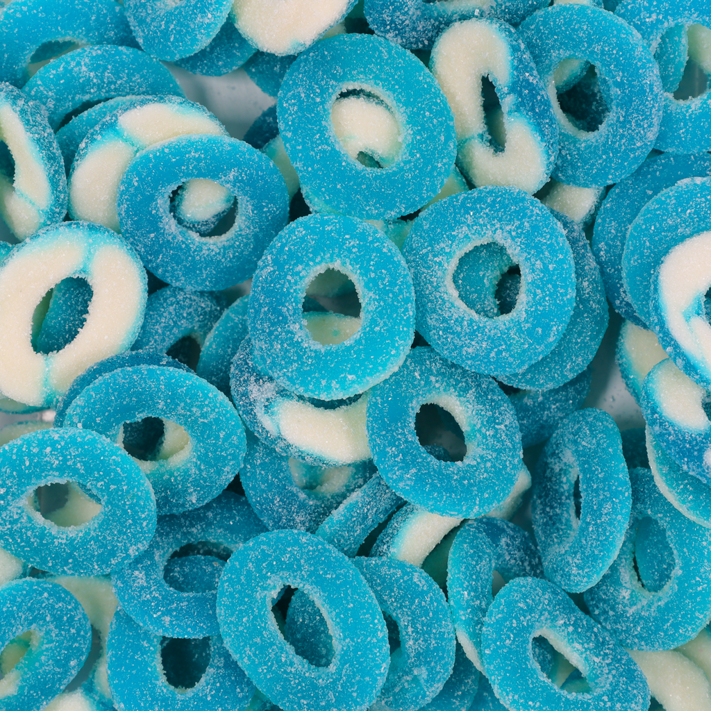 sour blue rings, fruit rings, blue raspberry, blue lollies